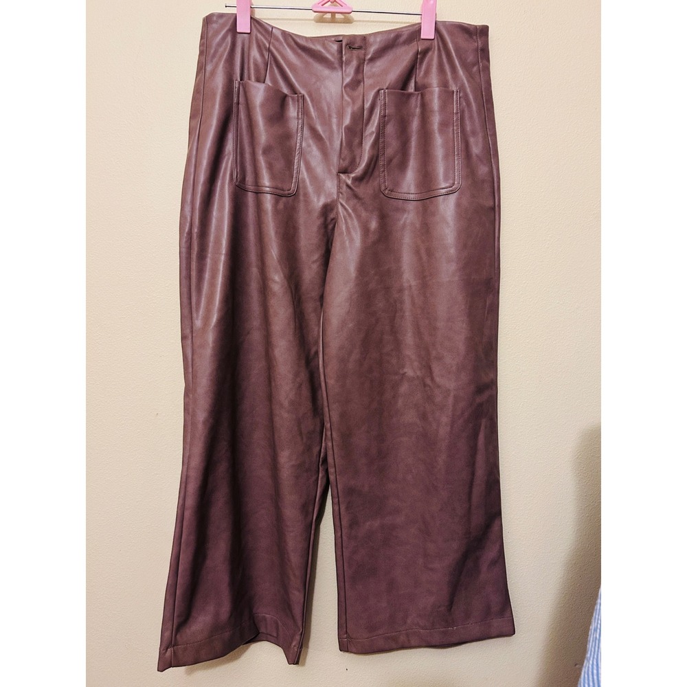 Bagatelle Faux Leather Pants Women XL Brown Good Wide Leg High Rise Patch Pocket